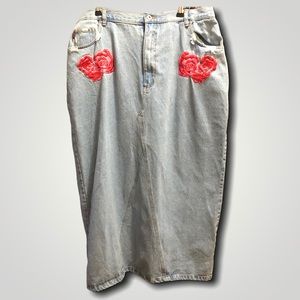 BONGO Denim Skirt with Flower Embroidery Size 20W Y2K